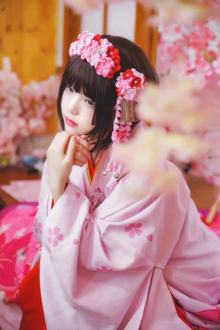 萝莉风COS 桜桃喵 – 加藤惠系列之粉色和服 [23P/368MB]插图1