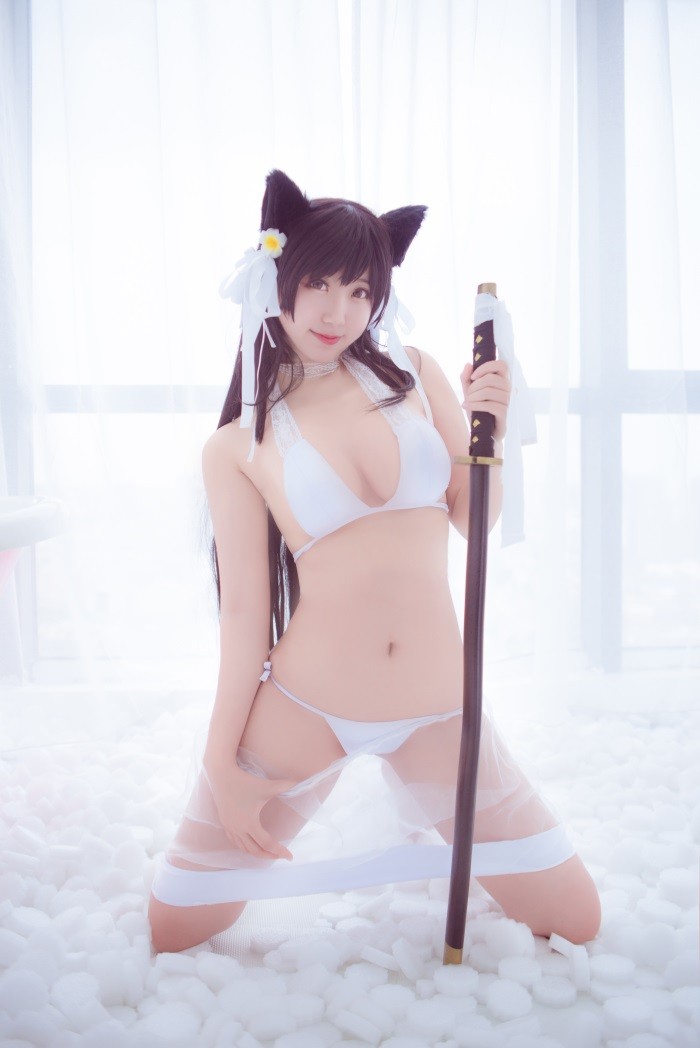 微博红人动漫Coser@-黑川-爱宕兽耳洁白泳衣 [15P/100MB]插图2