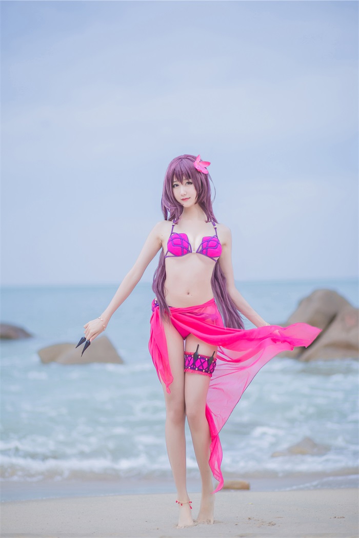 网红Coser@木绵绵OwO – 户外粉色泳衣斯卡哈 [21P/45MB]插图1